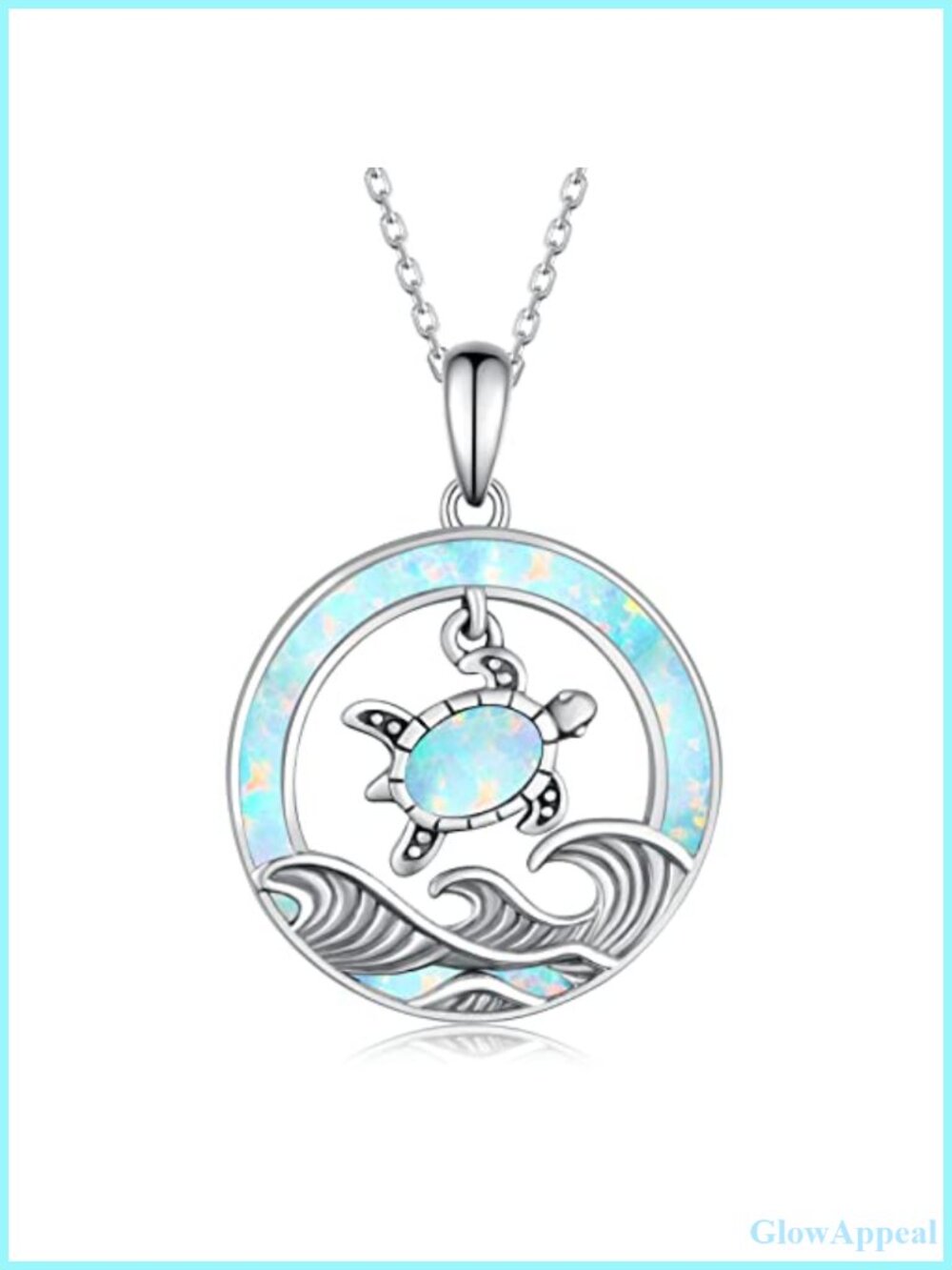 925 Sterling Silver Opal Turtle Necklace Adjustable Rolo Chain 18+2 Inch
